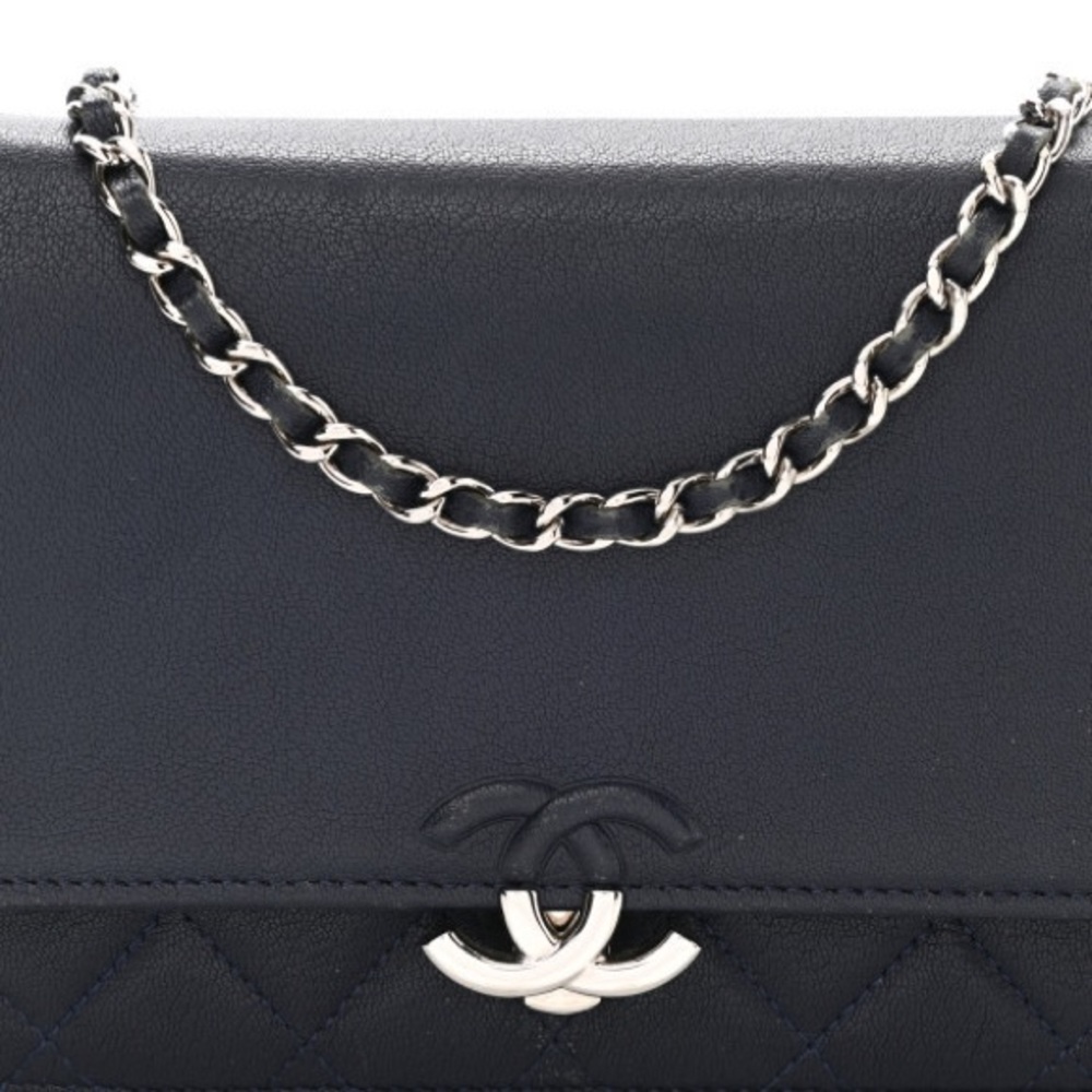 CHANEL Grained Calfskin Quilted CC Box Wallet On Chain WOC Navy - Picture 8 of 13